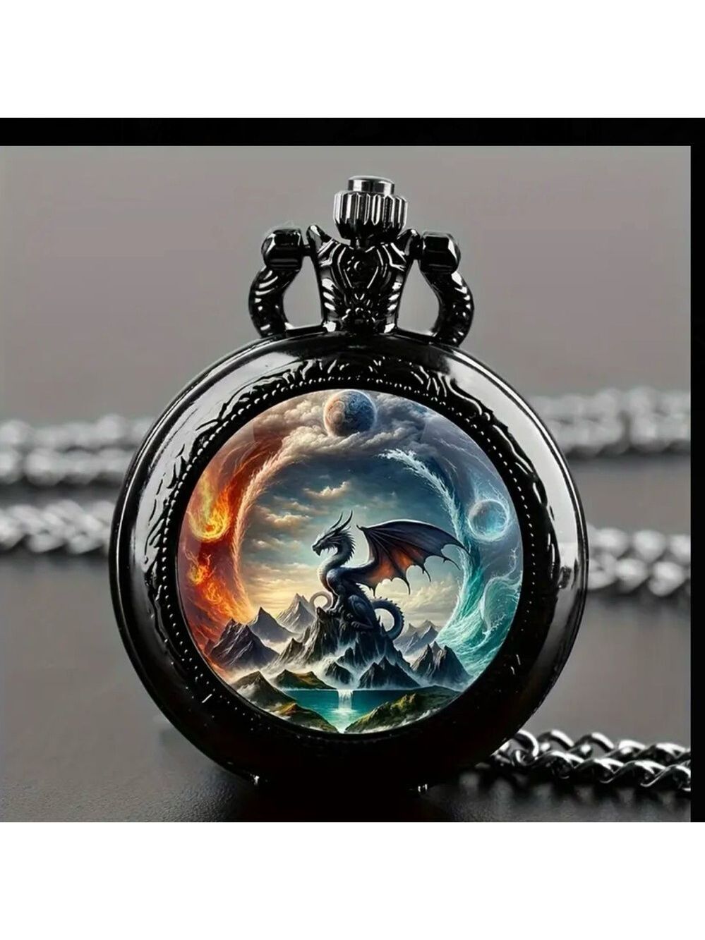 Dragon Black Steel Vintage Style Pocket Watch Beautiful Classic Gift